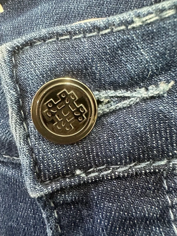 Laurie Felt Los Angeles Jeans Women Sz 10 Blue Flare Frayed Hem 5-Pocket Stretch - Picture 10 of 15